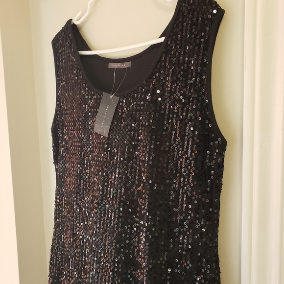 Suzy Shier Sequin Black Dress Size L - Picture 5 of 8